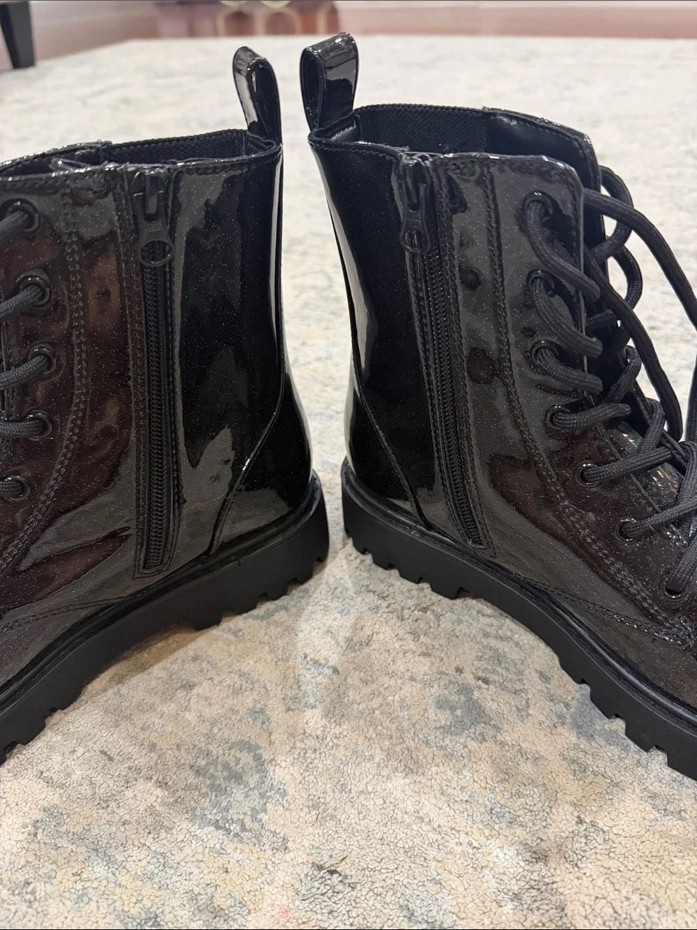 art class Black Patent Lace-Up Kids Combat Boots